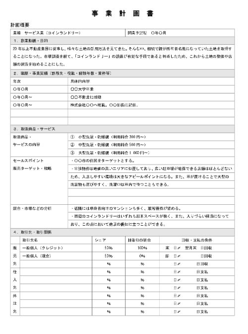 コインランドリーの事業計画書の書き方とは？ひな形を基に記入例を解説